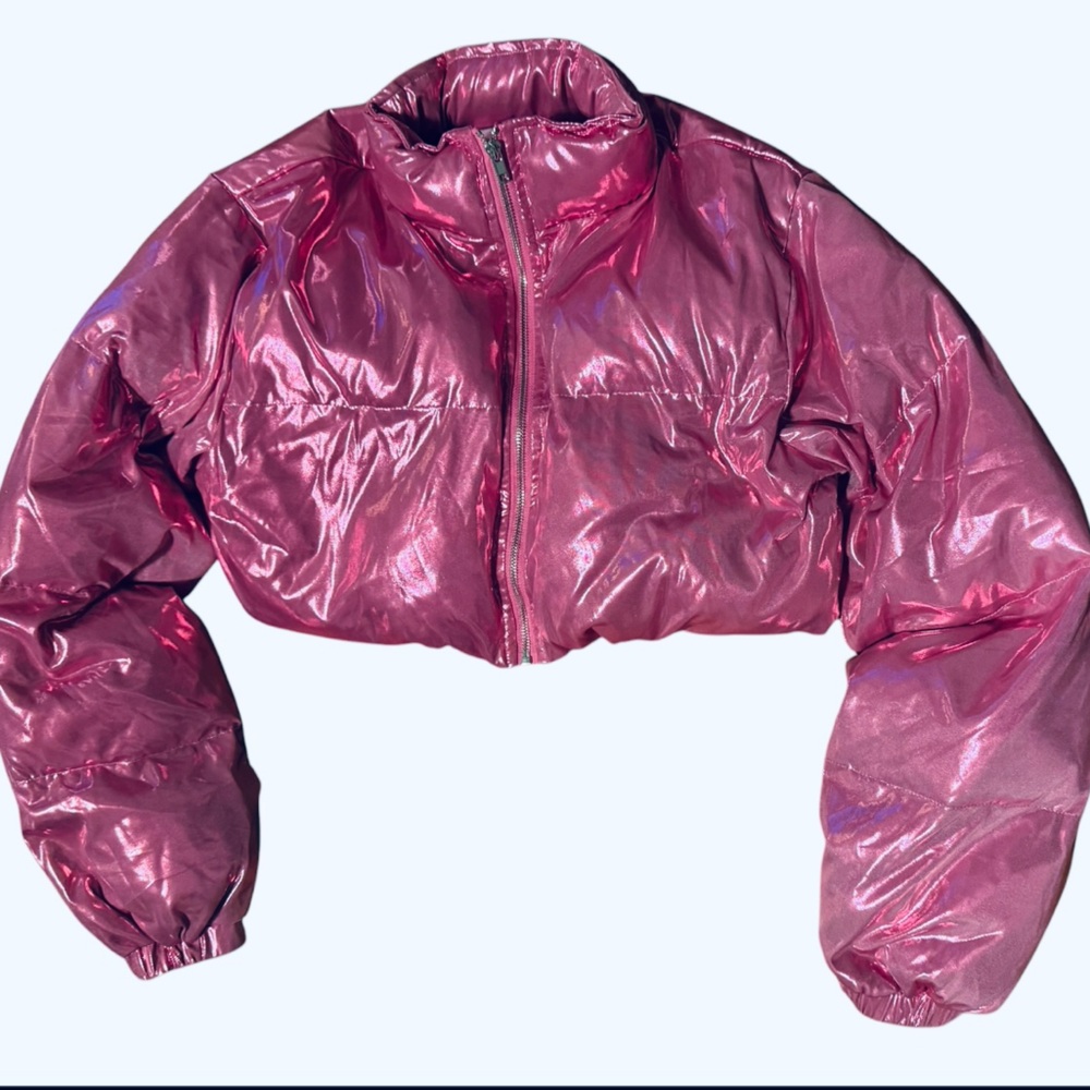 Women’s Fashion Nova Cropped Metallic Pink Jacket - Picture 2 of 10
